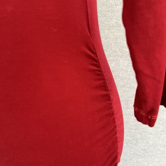 Michael Stars Ruched Bodycon Dress Size S 3/4 Sleeve VNeck Mini Stretch Deep Red - Picture 8 of 12